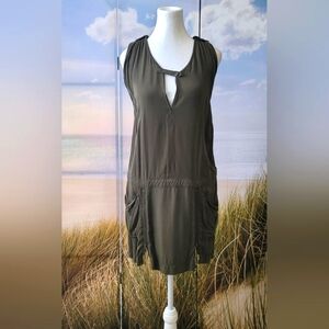 FREE PEOPLE  KAKI DRESS WITH POCKETS AND ZIPPERED SLITS